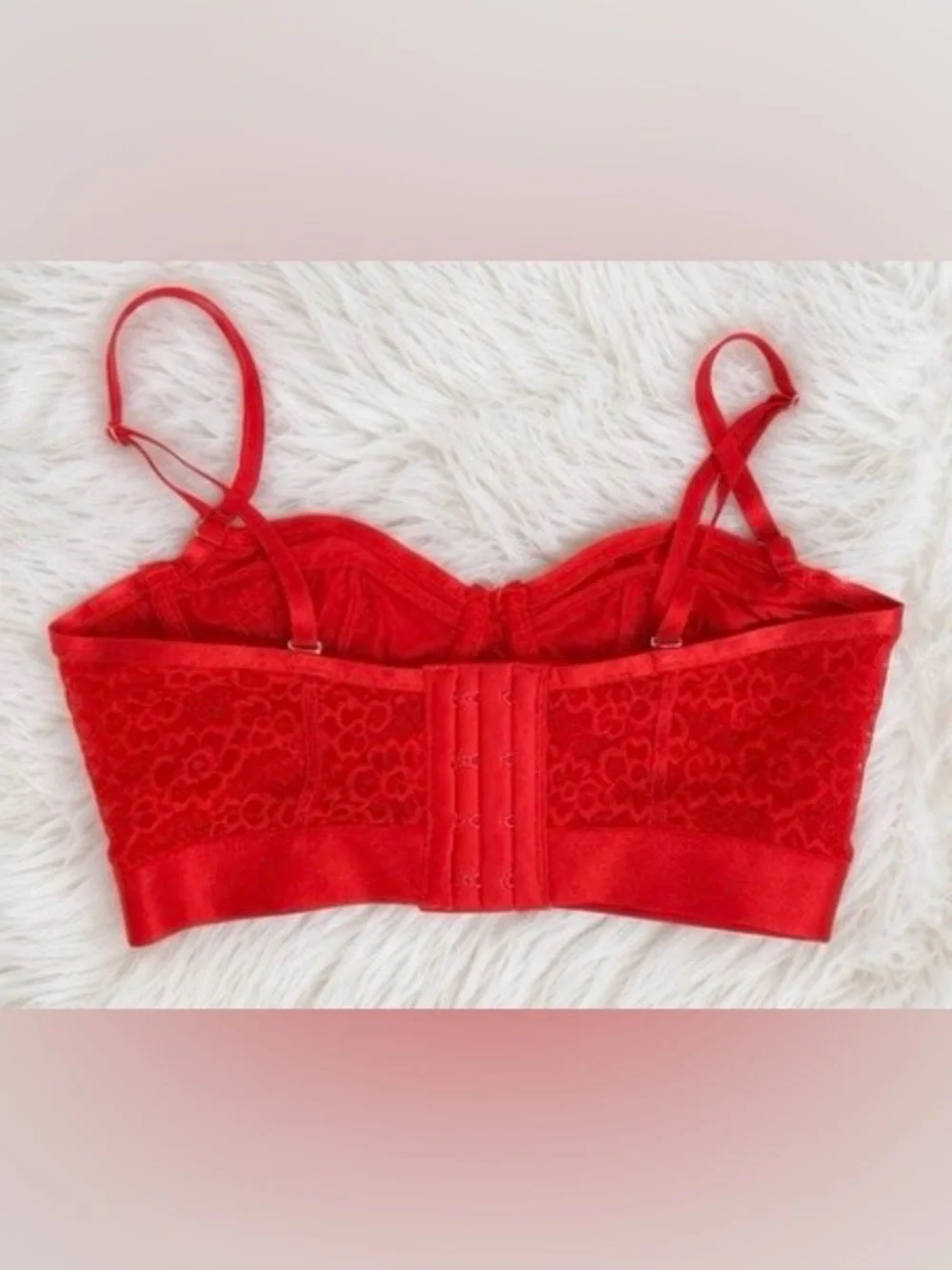 Parade Red Lace Corset Bra Bustier XS Sheer Mesh Floral Lingerie - Underwire